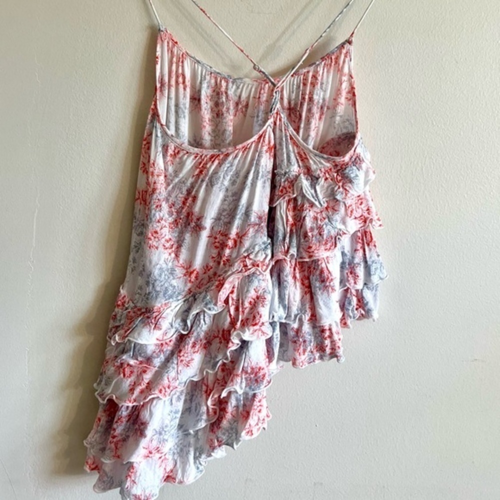 Free People Flutter By Asymmetric Floral  Ruffle Tank Top XS - Picture 8 of 12